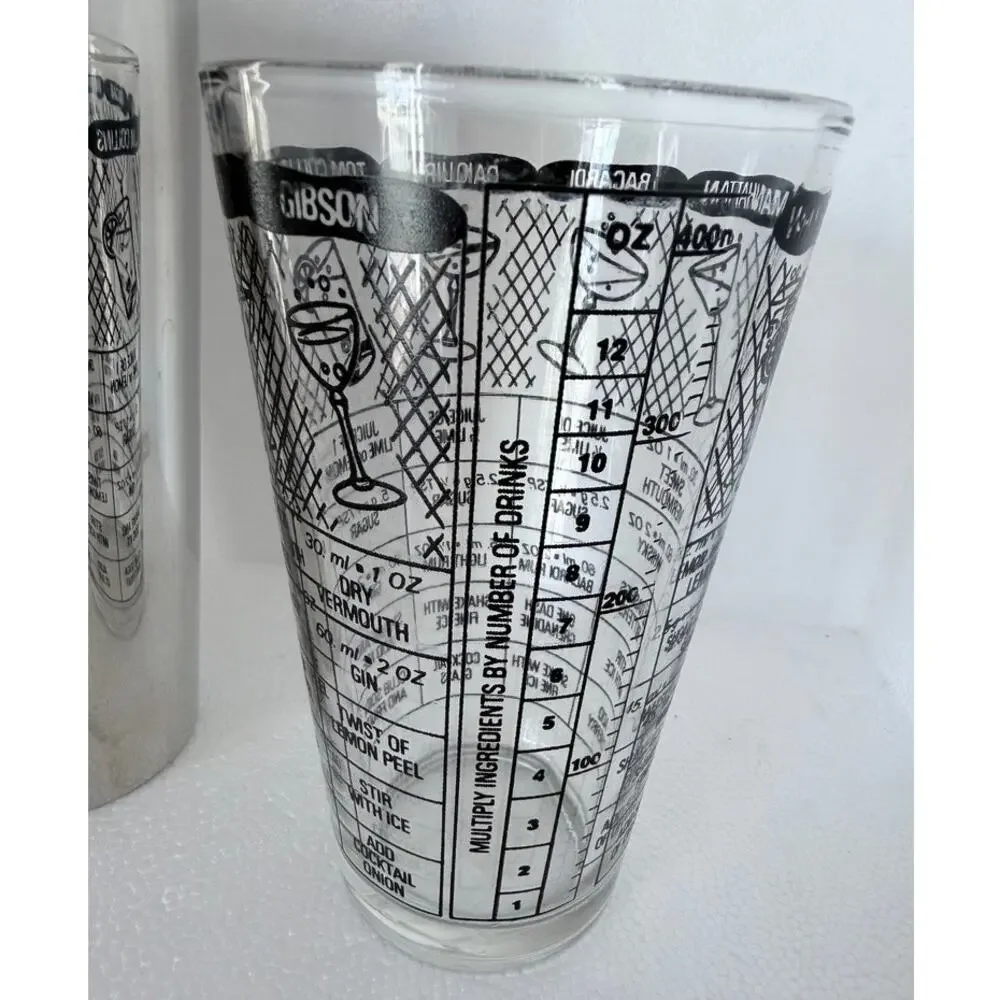 Vtg MCM Irvinware Boston Shaker Glass Stainless Steel Recipe OZ Cocktail Barware
